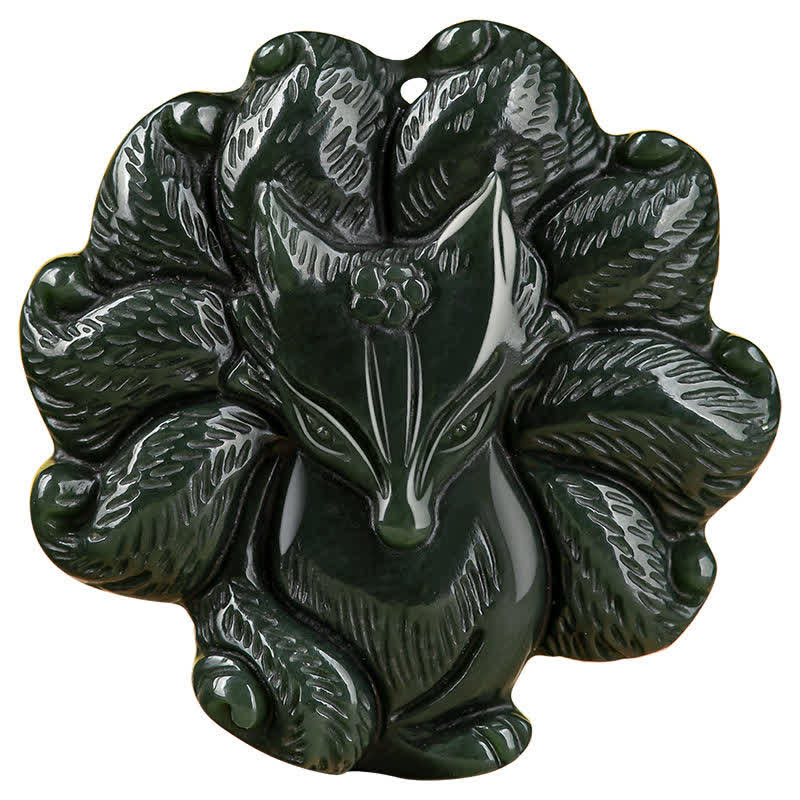 Hetian Cyan Jade Nine Tailed Fox Luck Necklace String Pendant - image 12