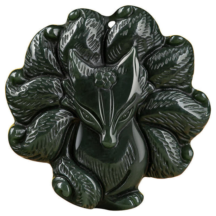 Hetian Cyan Jade Nine Tailed Fox Luck Necklace String Pendant - image 12