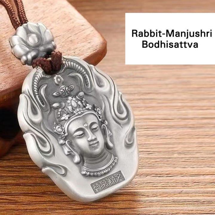 Buddha Stones Chinese Zodiac Natal Buddha Om Mani Padme Hum Lotus Compassion Necklace Pendant - Rabbit-Manjushri Bodhisattva - image 12