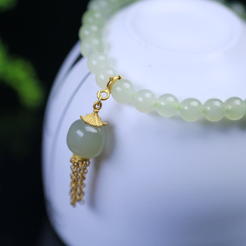 Buddha Stones 925 Sterling Silver Hetian Jade Beaded Wealth Charm Bracelet - image 4