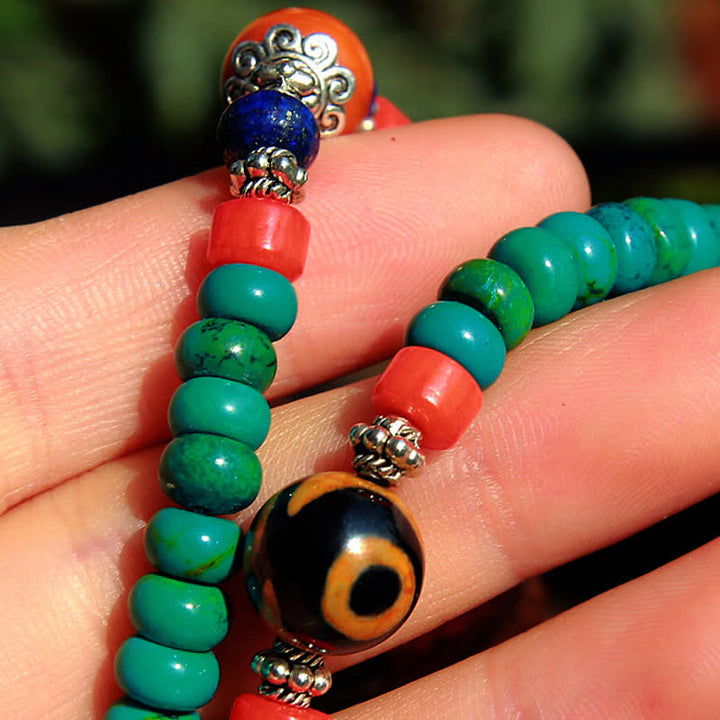 Buddha Stones 108 Mala Beads Tibetan Turquoise Dzi Bead Protection Bracelet - image 6