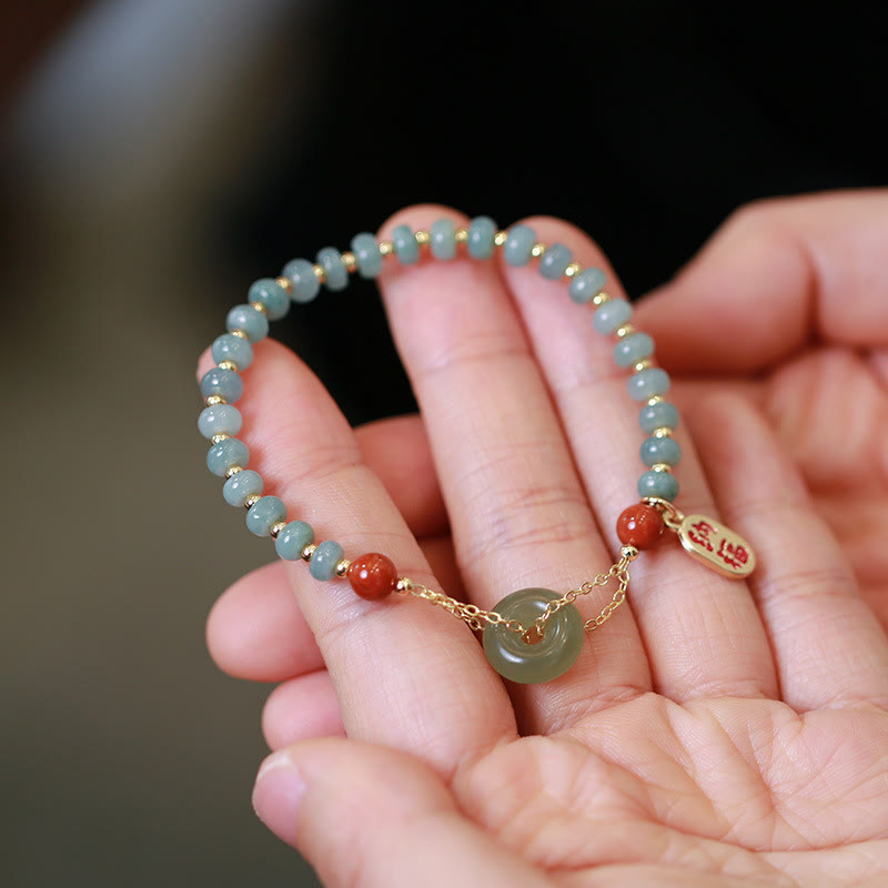 Buddha Stones Natural Hetian Jade Red Agate Peace Buckle Lucky Fortune Bracelet - image 6