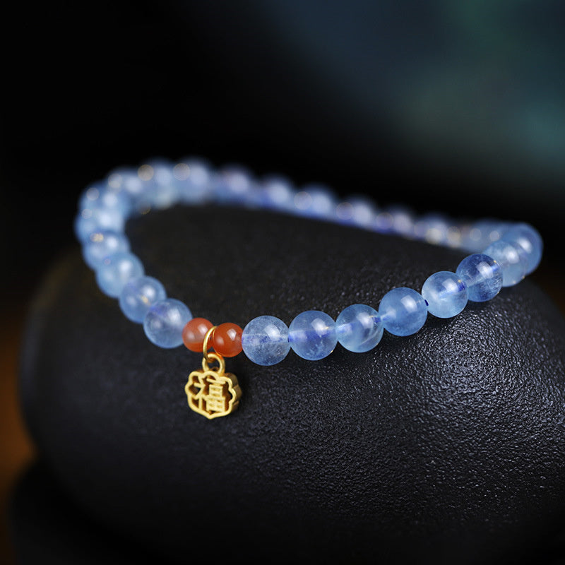 Buddha Stones Natural Aquamarine Red Agate Healing Charm Bracelet - image 3