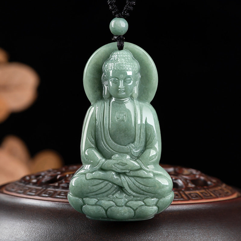 Buddha Stones Amitabha Buddha Jade Amulet Compassion String Necklace - BUDDHA SYMBOL (COMPASSION ♥ SERENITY) - image 0