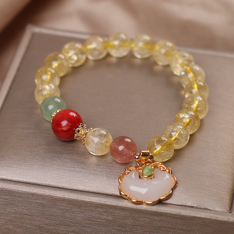 Buddha Stones Natural Citrine White Jade Strawberry Quartz Protection Charm Bracelet - image 4
