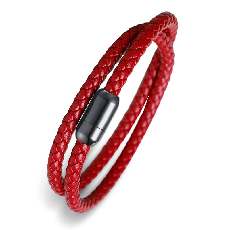 Buddha Stones Genuine Leather Red String Protection Magnetic Buckle Bracelet - image 1