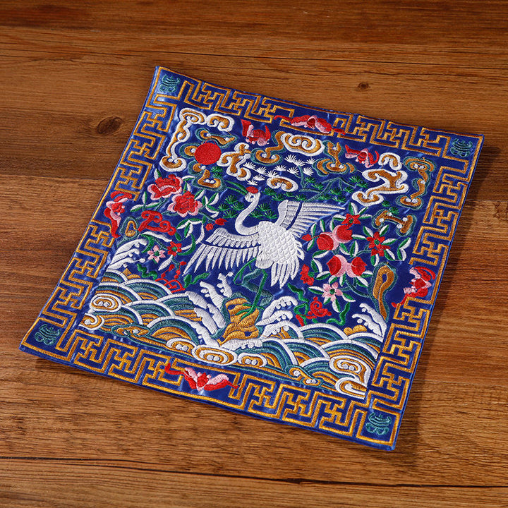 Buddha Stones Crane Phoenix Dragon Kirin Embroidered Cup Mat Pad Tea Cup Coaster Square Kung Fu Tea Mat - image 1
