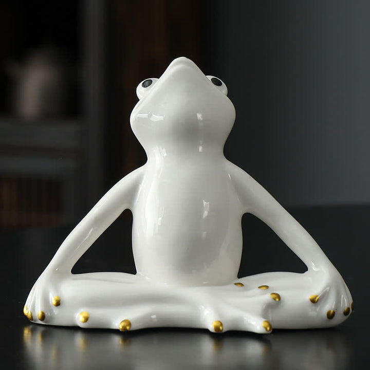 Buddha Stones Meditating Ceramic Zen Frog Statue Decoration - Meditation Frog - White - image 5