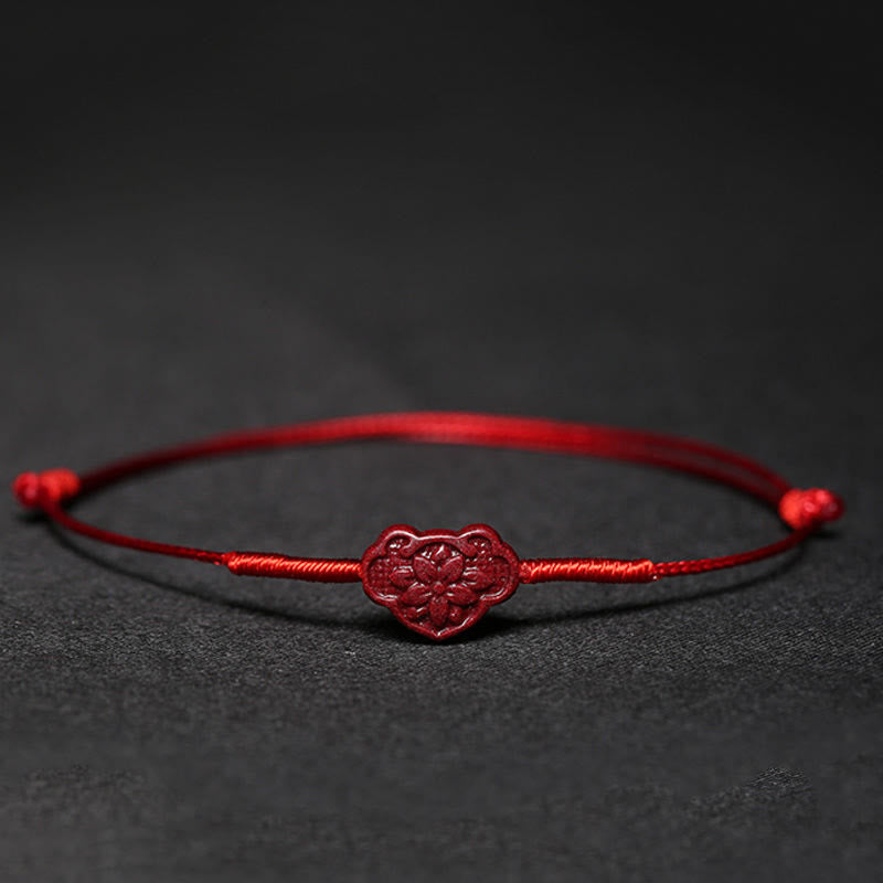 Buddha Stones Handmade Plum Blossom Four Leaf Clover PiXiu Lotus Koi Fish Cinnabar Blessing Braid Bracelet - Red(Wrist Circumference 14-19cm) - Lock of Good Wishes - image 16