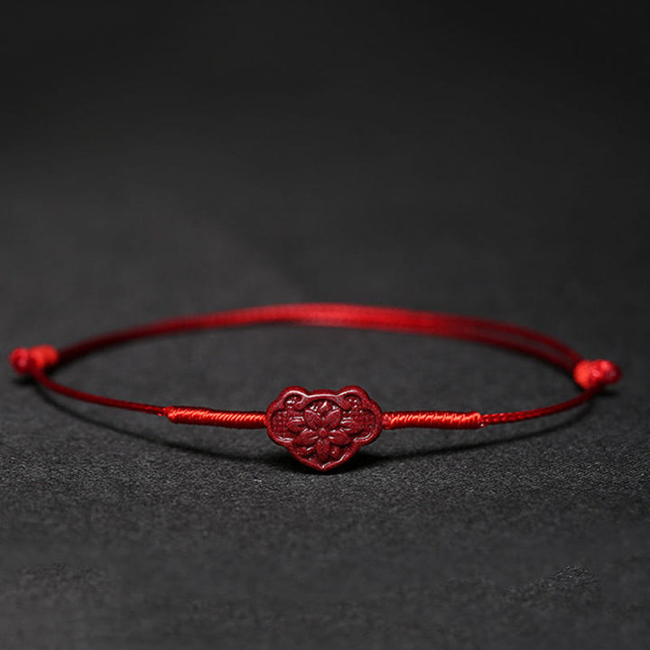 Buddha Stones Handmade Plum Blossom Four Leaf Clover PiXiu Lotus Koi Fish Cinnabar Blessing Braid Bracelet - Red(Wrist Circumference 14-19cm) - Lock of Good Wishes - image 16