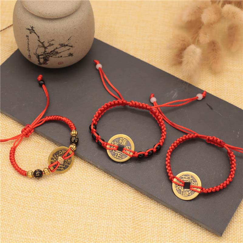 Buddha Stones Copper Coin Fortune Red String Weave Bracelet - image 7