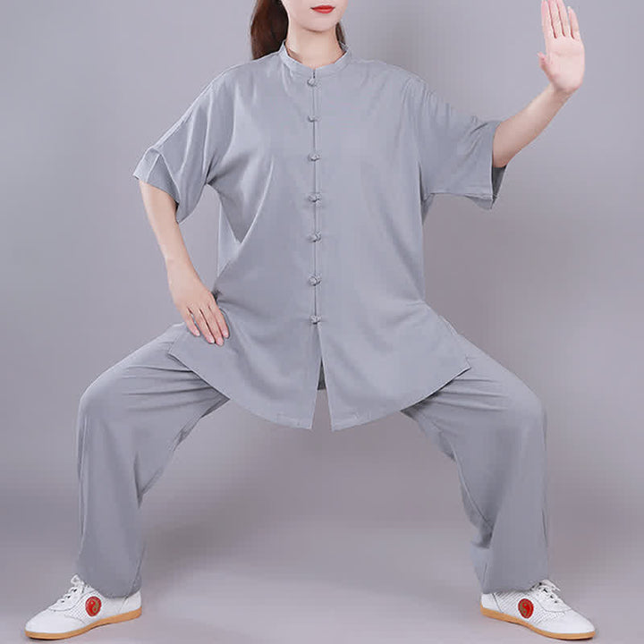 Buddha Stones Tai Chi Qigong Meditation Prayer Spiritual Zen Practice Unisex Cotton Linen Clothing Set - Gray - Short Sleeve - US14，UK/AU18，EU46 (3XL)  - image 23