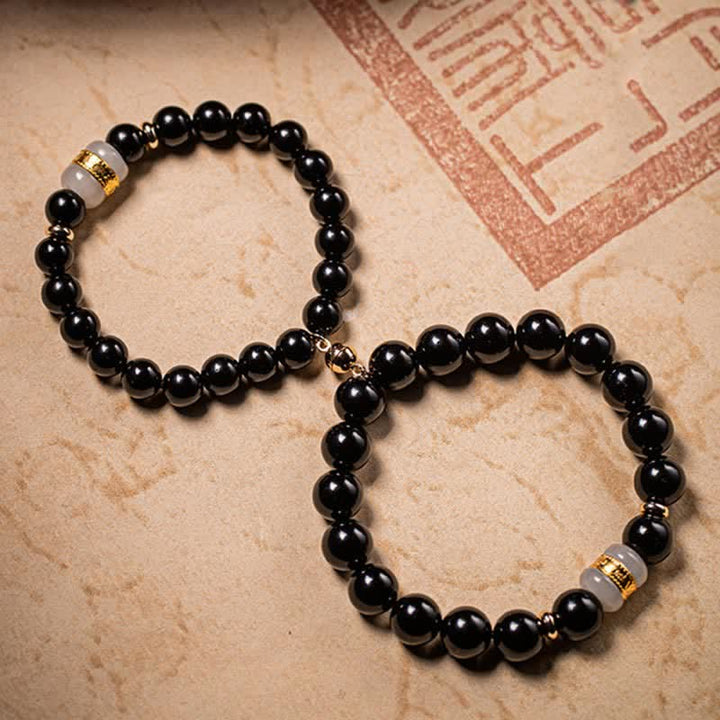 Buddha Stones Black Obsidian Jade Om Mani Padme Hum Strength Couple Magnetic Bracelet - 8mm&10mm - image 9