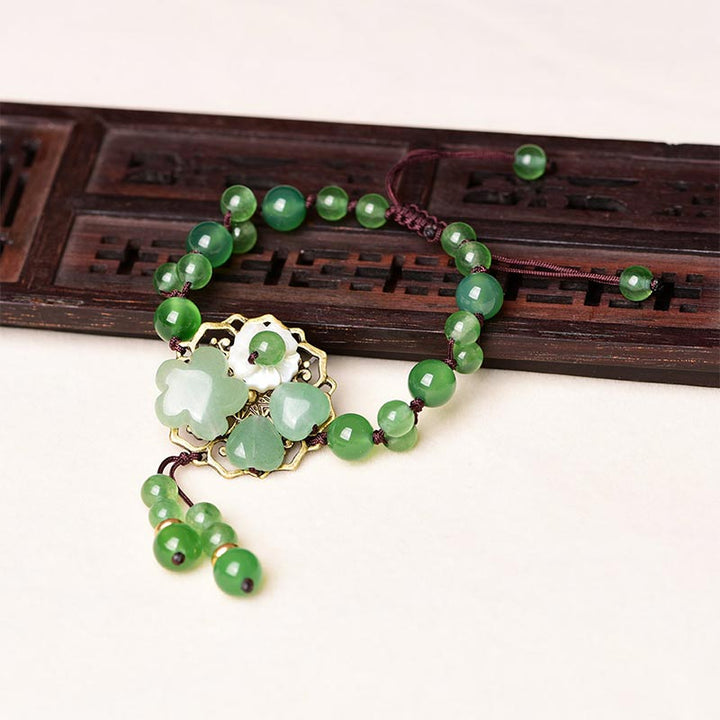 Buddha Stones Natural Green Jade Luck Dangling Flower Bracelet - image 14