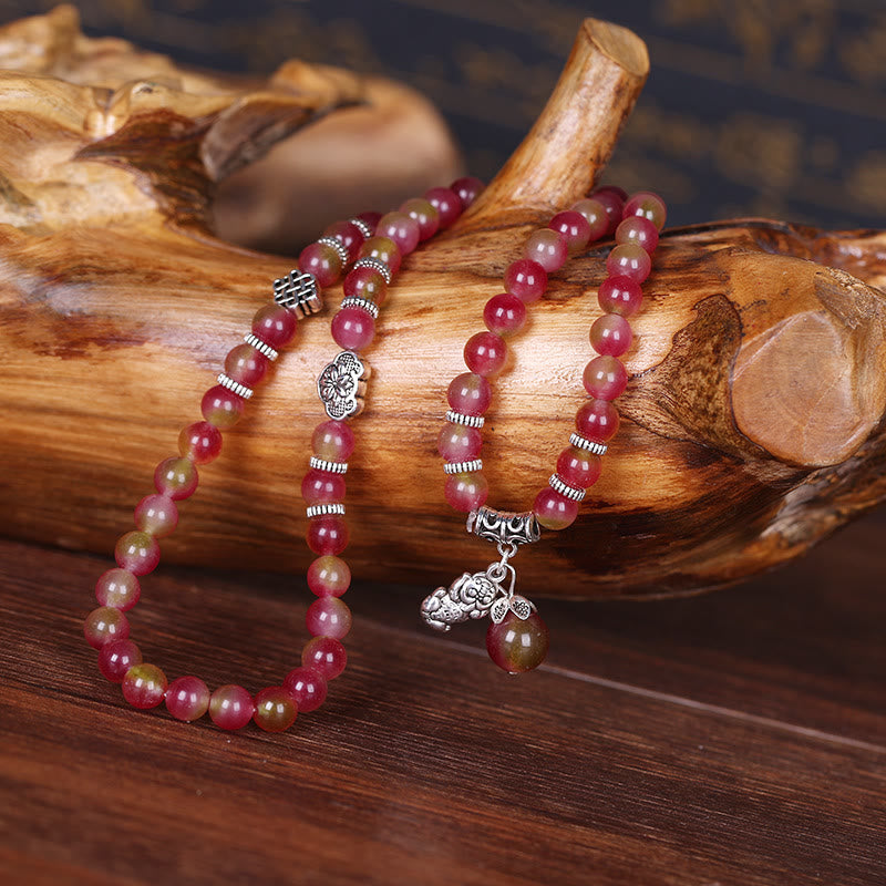 Buddha Stones Natural Watermelon Tourmaline PiXiu Elephant Positive Triple Wrap Bracelet - image 1