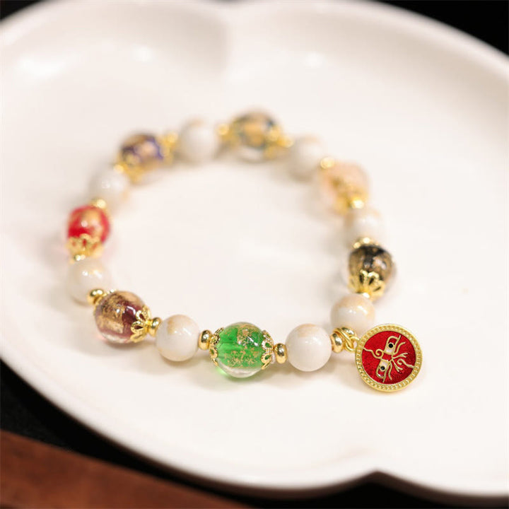Buddha Stones Tibetan Five God Of Wealth Fortune Liuli Glass Bead Incense Ash Porcelain Bead Charm Bracelet - Red God Of Wealth - image 0