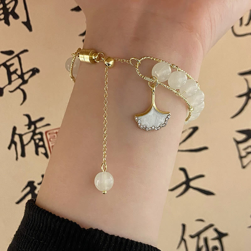 Buddha Stones Ginkgo Leaf Jade Bead Luck Bracelet - image 4