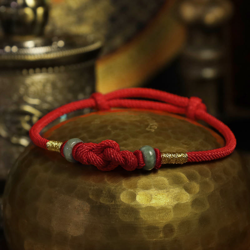 Buddha Stones Red String Jade Luck Fortune Knot Braided Couple Bracelet - image 9