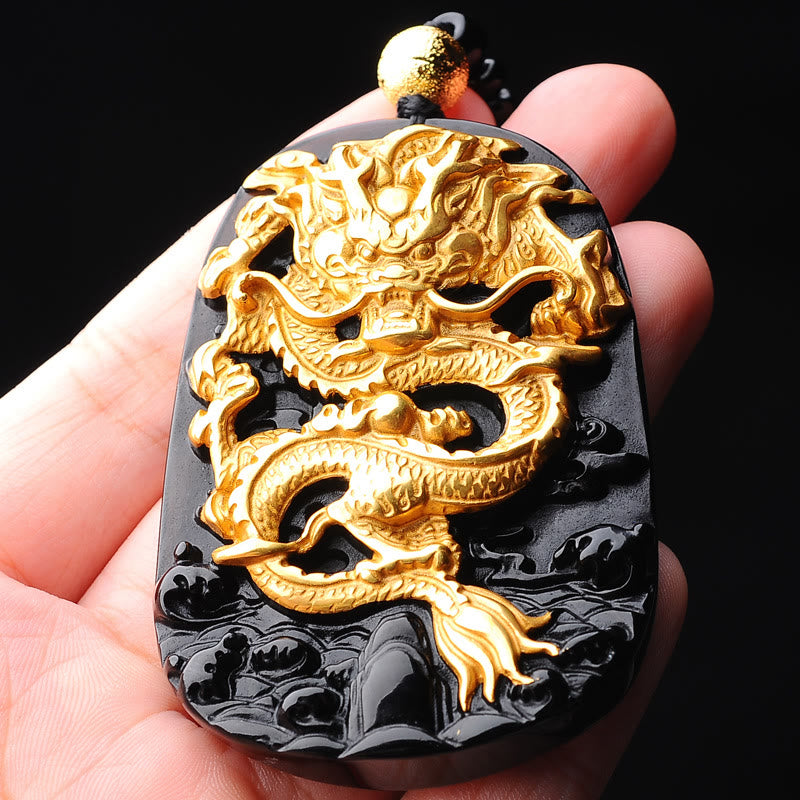 Buddha Stones 18k Gold-plated Dragon Obsidian Lucky Pendant Necklace - image 3