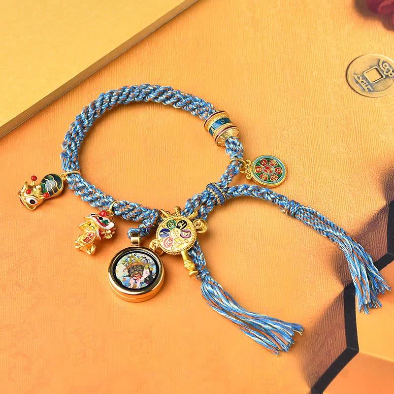 Buddha Stones Tibetan Zakiram Goddess of Wealth Thangka Luck Prayer Wheel Braid String Bracelet - image 1