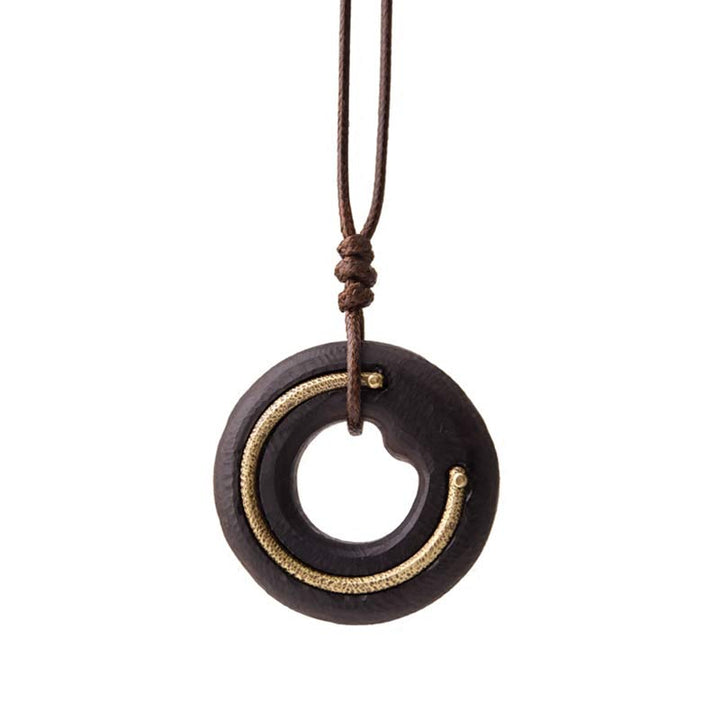 Buddha Stones Zen Circle Ebony Wood Peace Calm Necklace Pendant - image 15