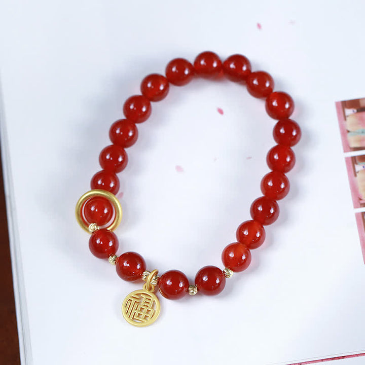 Buddha Stones Natural Red Agate Blessing Letter Confidence Bracelet - image 6