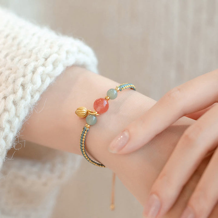 Buddha Stones Red Agate Jade Lotus Confidence Calm String Bracelet - image 7