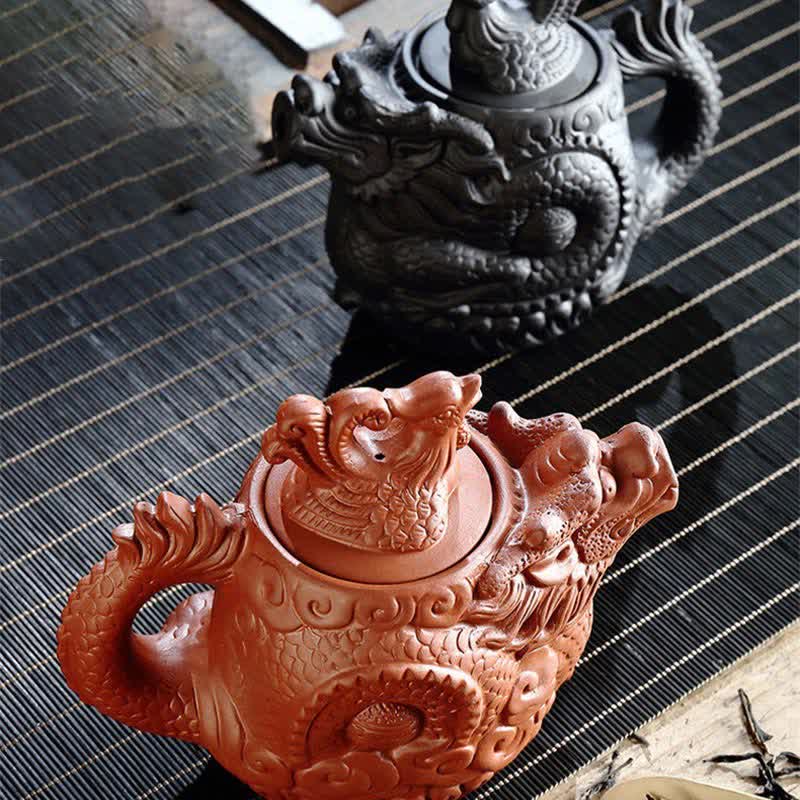 Vintage Dragon Phoenix Ceramic Teapot - image 1