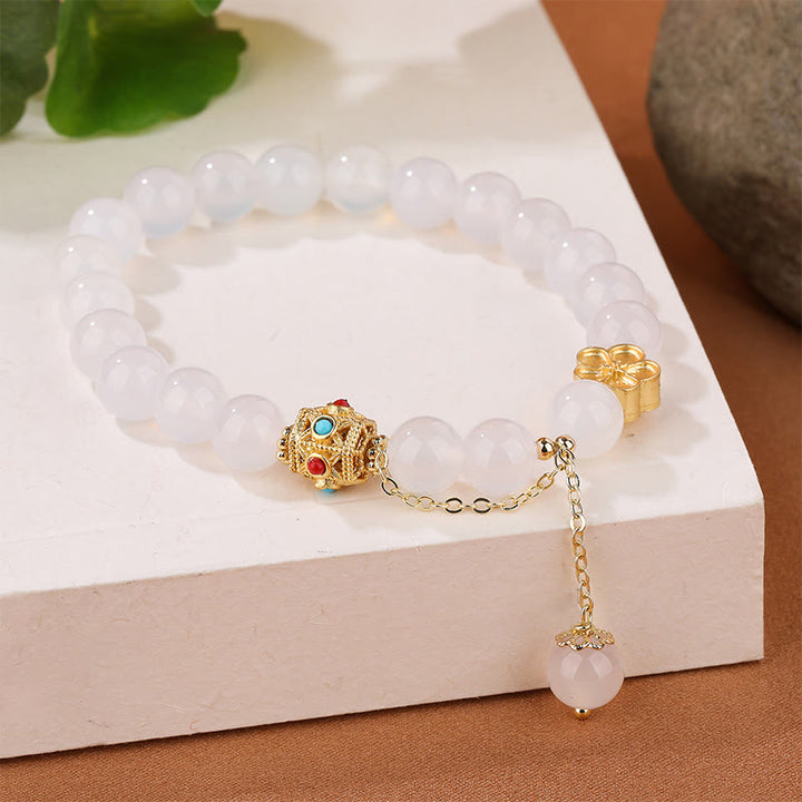 Buddha Stones Natural Red Agate White Agate Peach Blossom Self-acceptance Bracelet - White Agate(Luck♥Positivity) - image 6