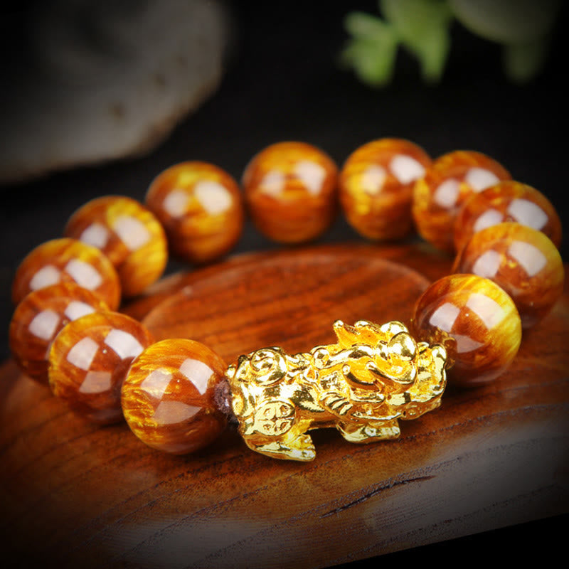 Buddha Stones Lucky Golden Tiger Eye Abundant Pixiu Bracelet - image 6