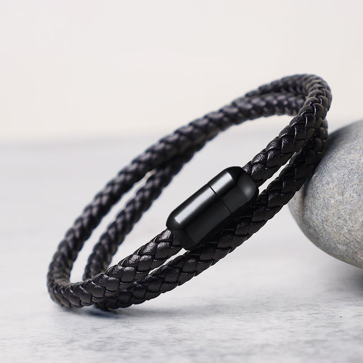 Buddha Stones Genuine Leather Red String Protection Magnetic Buckle Bracelet - Black(Wrist Circumference 14-16cm) - image 4