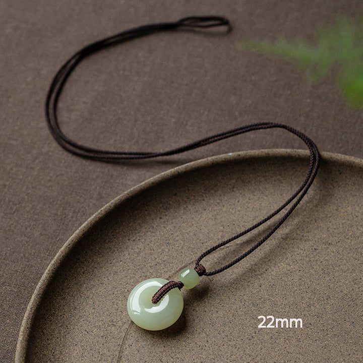 Buddha Stones Natural Round Jade Peace Buckle Luck Prosperity Necklace Pendant - Non-Adjustable String 64cm - 22mm - image 12