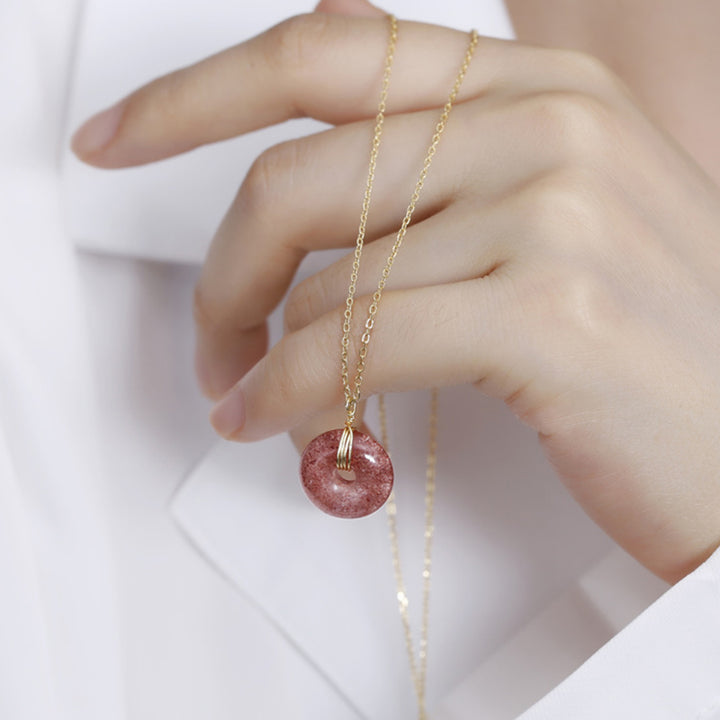 Buddha Stones 925 Sterling Silver Strawberry Quartz Healing Positive Necklace - image 2