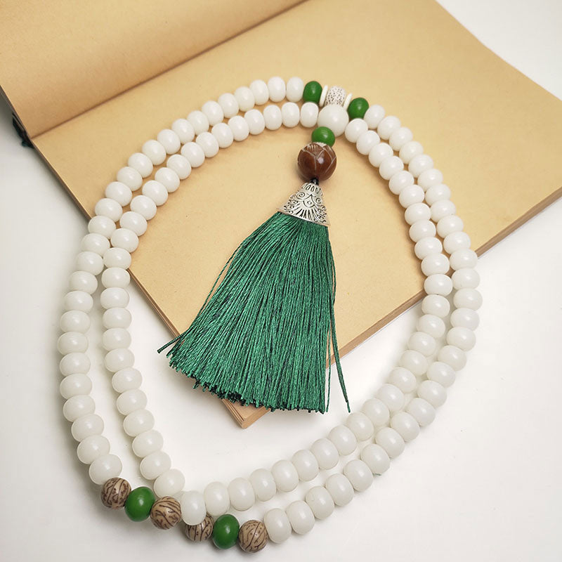 White Bodhi Seed Mala 108 Beads Protection Bracelet - image 1