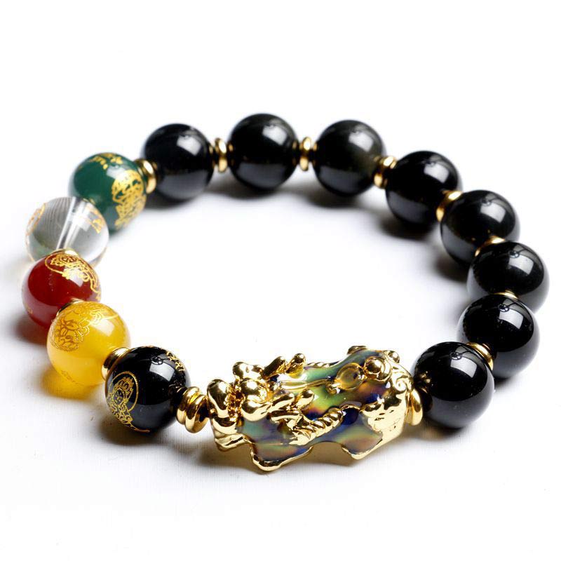 Buddha Stones Color-Changing Pixiu Obsidian Wealth Bracelet - 0.47in (12mm) - image 0