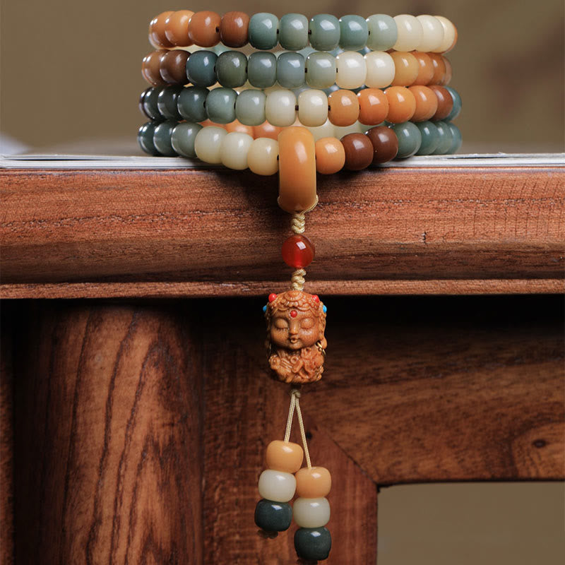 Buddha Stones 108 Mala Beads Gradient Bodhi Seed Green Tara Buddha Engraved Peace Harmony Bracelet - image 1