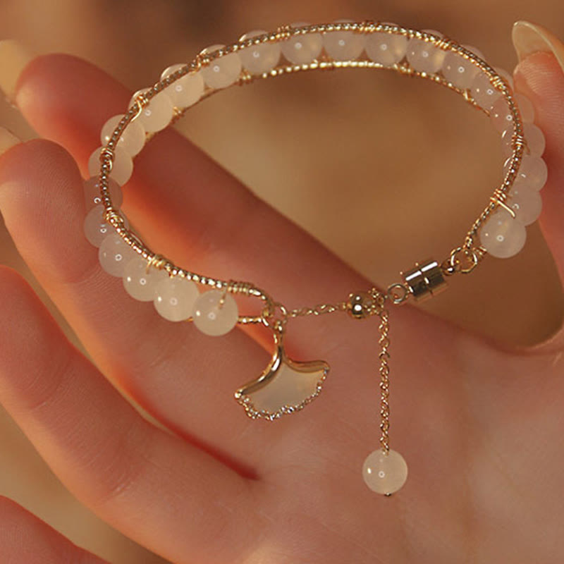 Buddha Stones Ginkgo Leaf Jade Bead Luck Bracelet - image 2