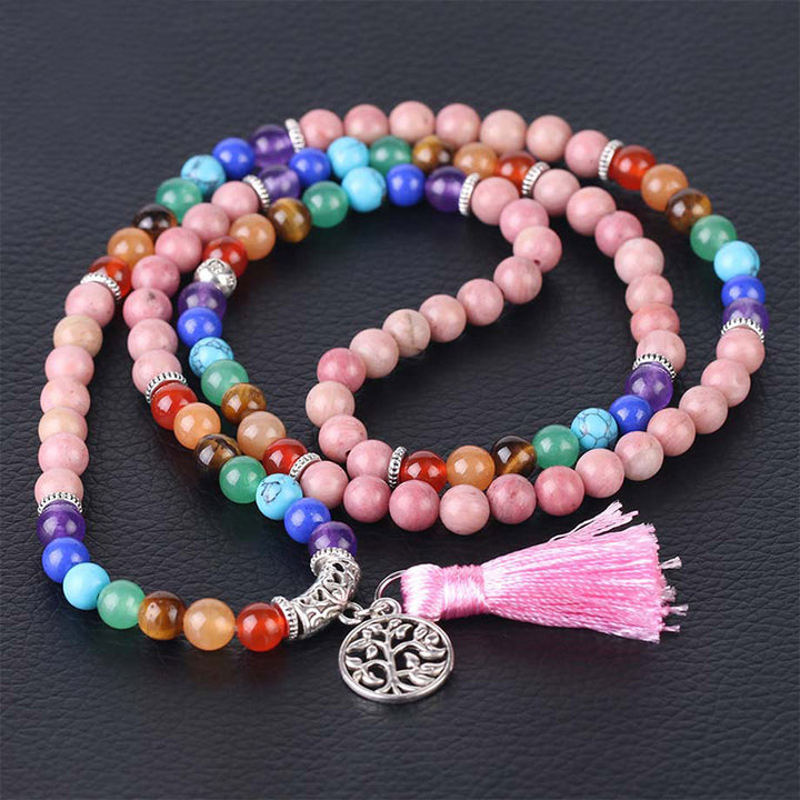 Buddha Stones 108 Mala Beads Rhodonite Blue Crystal Lazulite Healing Bracelet - image 3