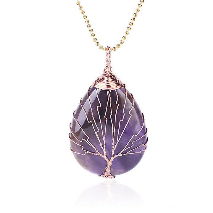 Buddha Stones Natural Quartz Crystal Tree Of Life Healing Energy Necklace Pendant - Amethyst Rose Gold Tree - image 3