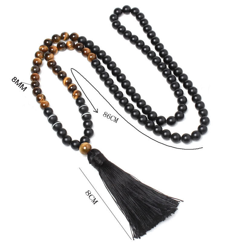 Buddha Stones Black Onyx Tiger Eye Fortune Bracelet Tassel Necklace Pendant - image 4