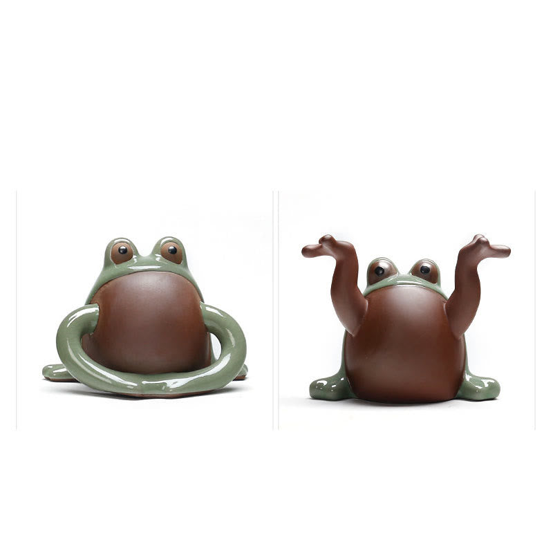Buddha Stones FengShui Wealth Lucky Cute Frog Ceramic Tea Pet Figurine Decoration - image 10