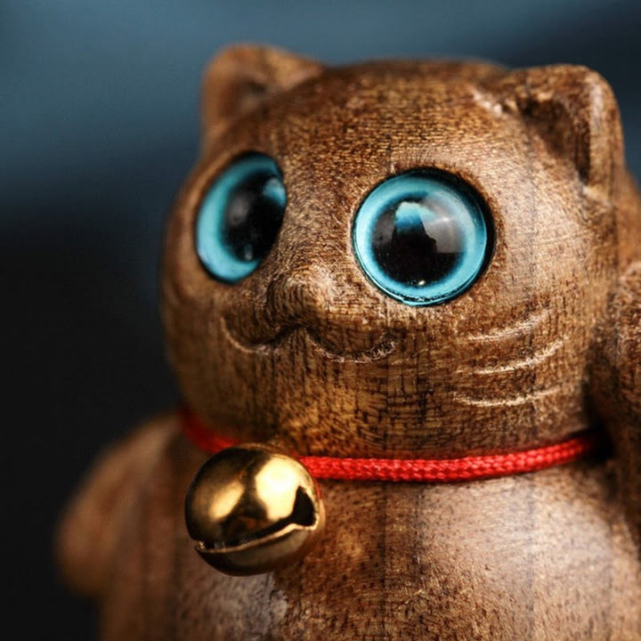 Buddha Stones Mini Lucky Cat Kitten Phoebe Zhennan Wood Blessing Decoration - image 14