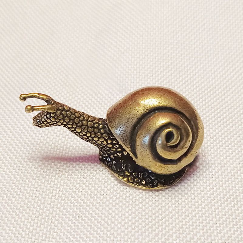 Buddha Stones Mini Small Frog Turtle Koi Fish Snail Crab Copper Wealth Home Decoration - Snail - image 19