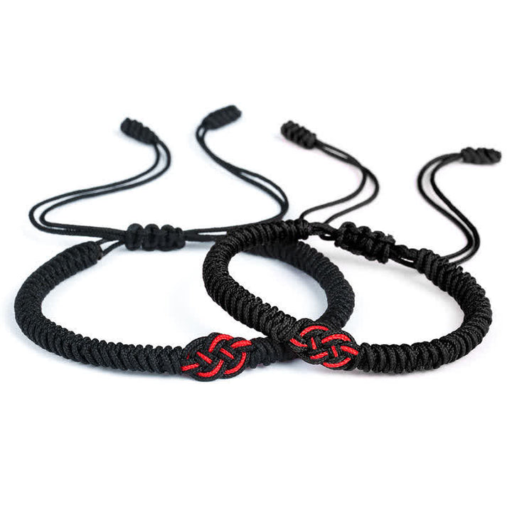 Buddha Stones 2Pcs Tibetan Luck Chinese Knot Protection String Bracelet - Black(Bracelet Size 16-27cm) - image 19
