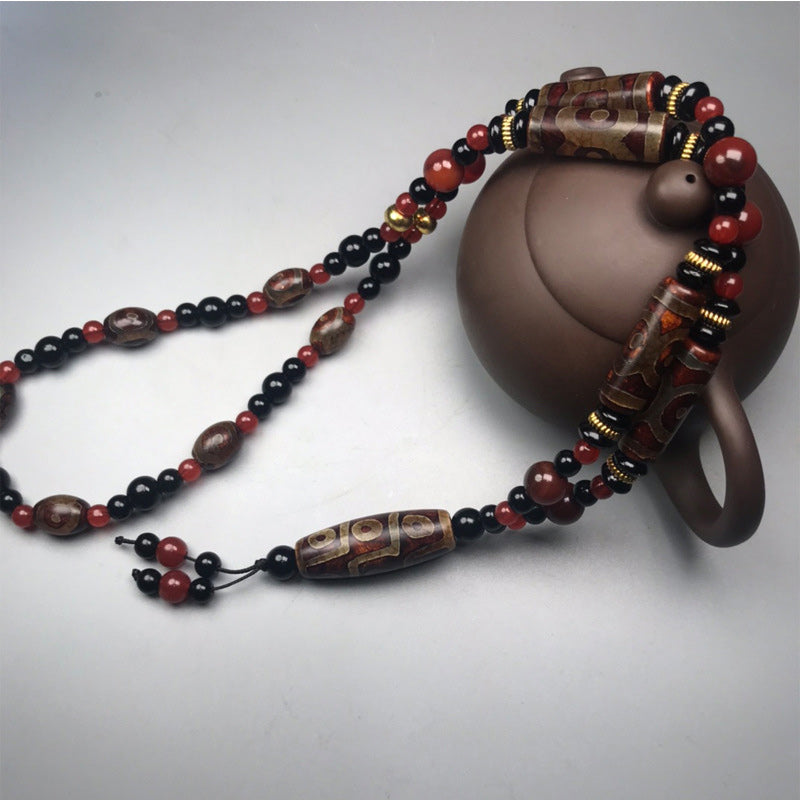 Buddha Stones Nine-Eye Dzi Bead Red Agate Wealth Health Necklace - image 4