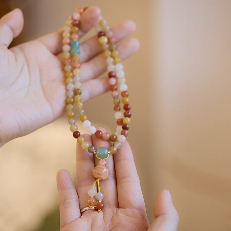 Buddha Stones Natural Golden Silk Jade Pumpkin Charm Wealth Luck Triple Wrap Bracelet - image 2