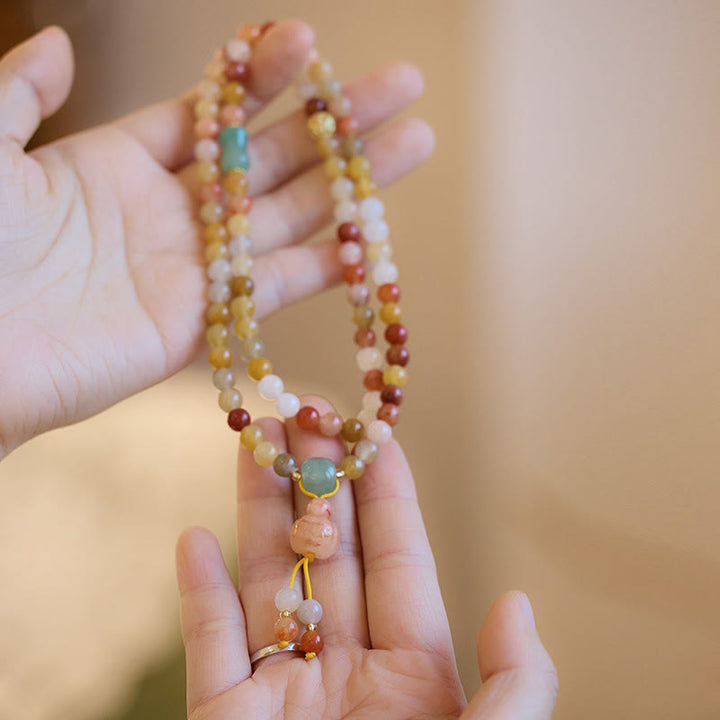 Buddha Stones Natural Golden Silk Jade Pumpkin Charm Wealth Luck Triple Wrap Bracelet - image 2