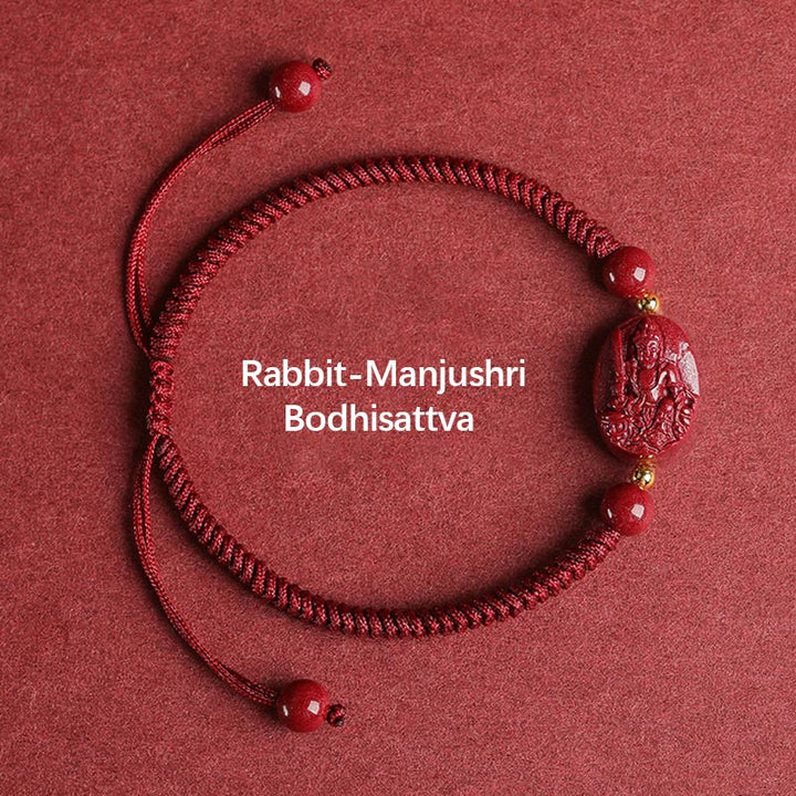 Buddha Stones Chinese Zodiac Natal Buddha Cinnabar Keep Away Evil Spirits Rope Bracelet - Rabbit-Manjushri Bodhisattva - image 4