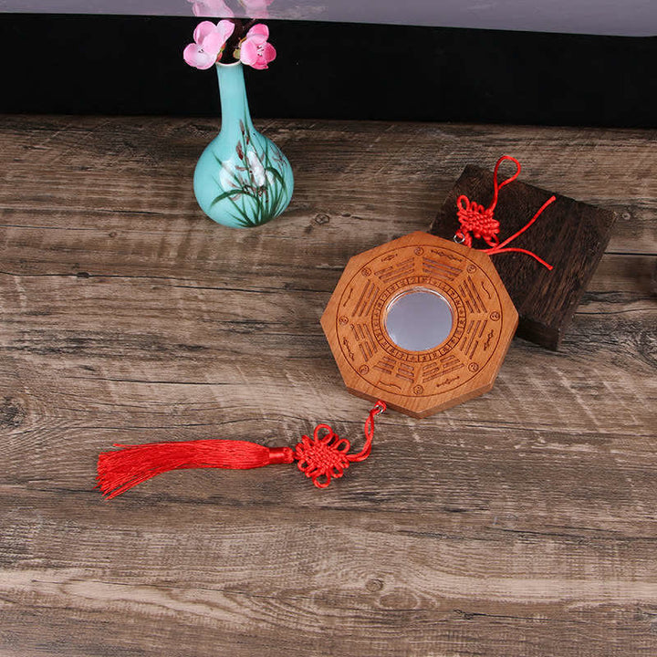 Feng Shui Bagua Map Peach Wood Five-Emperor Coins Chinese Knotting Balance Energy Map Mirror - 20*2cm - Concave Mirror - Bagua Map&Chinese Knotting - image 4