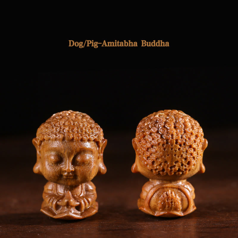 Buddha Stones Chinese Zodiac Natal Buddha Green Sandalwood Lotus Engraved Positive Home Decoration - Dog/Pig-Amitabha Buddha - image 12